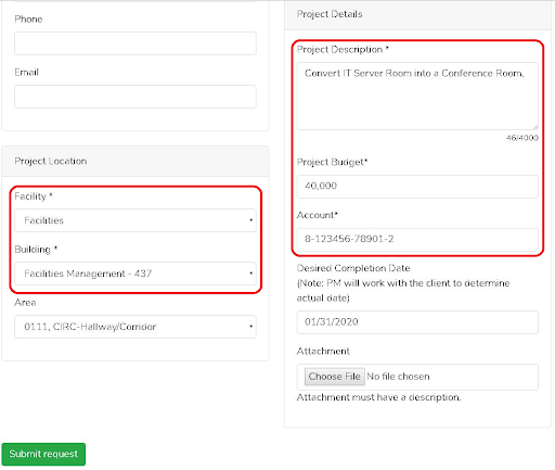 screen shot of Project Initiation Form continued